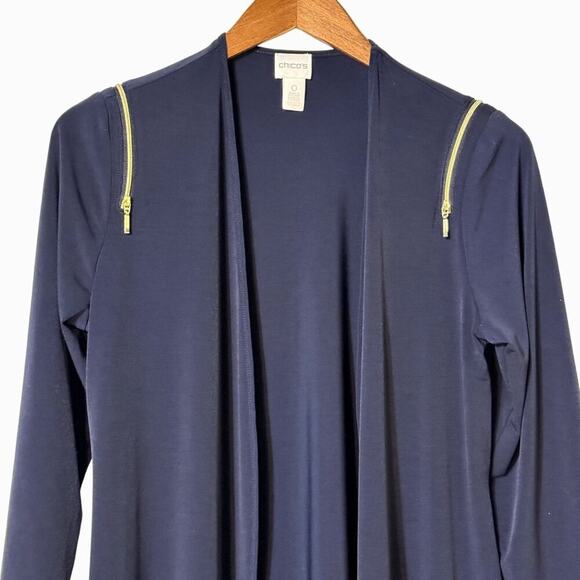 Chico's Open Front Cardigan Jacket Blue 3/4 Sleeve Layering Size Small - Picture 4 of 11